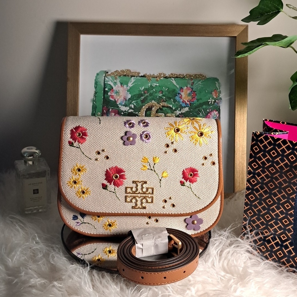 Tory Burch NWOTs Britten Floral Canvas Small Saddle Bag